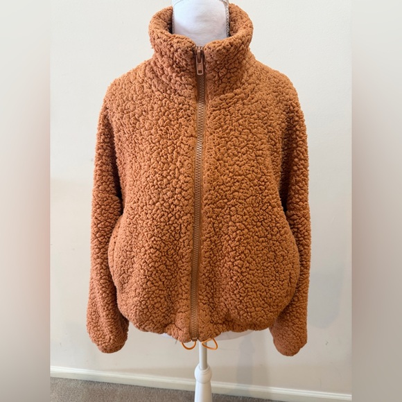 Urban Outfitters Jackets & Blazers - Urban Outfitters Orange Teddy Crop Zip Up Jacket Size Small